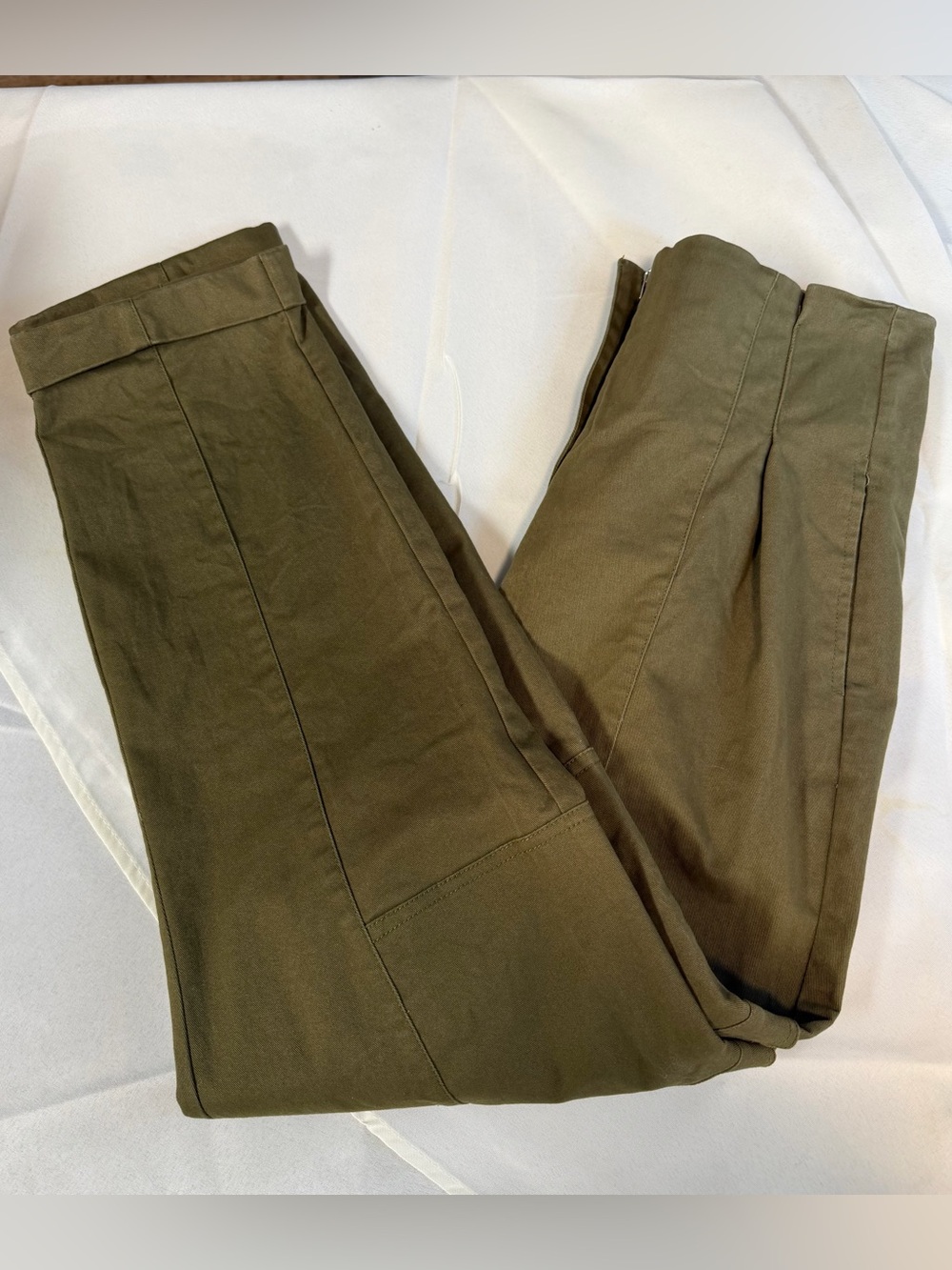 River Island Olive Cargo Pants Paper Bag elastic waist clean front Women’s 10 - Picture 8 of 8